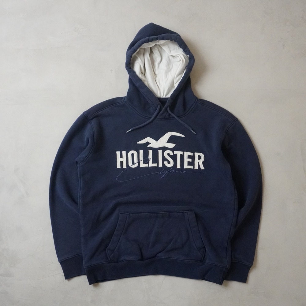 Y2K Hollister Mens Small Navy Blue Pullover Hoodie California Seagull Fleece